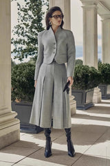 Office Long Sleeve Blazer Pleated Skirt Two Piece Set