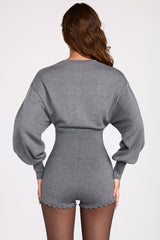 Fine-Knit Long-Sleeve Romper in Grey