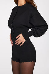 Knit Long-Sleeve Cardigan in Black