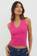 D'Lila V-Neck Ribbed Knit Top Hot Pink