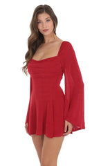Slinky Flare Sleeve Dress in Red