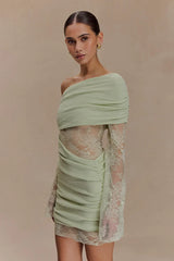 Luxie Lace Knit Mini Dress - Pastel Green