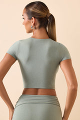 Cap Sleeve Crop Top in Smoke Green