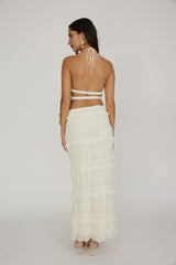 Helios Shirred Sequin Maxi Skirt Beige