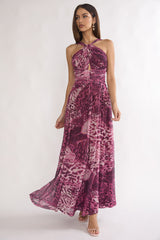 Pirelle Cut-Out Back Maxi Dress Leopard Purple