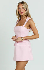 Garrett Mini Dress - Square Neck Fit And Flare Dress in Pink