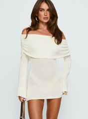 Chanellie Long Sleeve Knit Mini Dress Cream