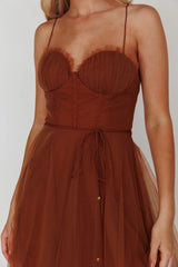 Smitten Sweetheart Neckline Chiffon Midi Dress Chocolate