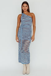Tyanna One-Shoulder Knit Midi Dress Blue Multi