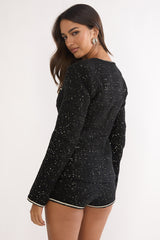 Kyomi Gold Button Tweed Shorts Black Gold