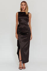Kamillia Boat Neck Split Maxi Dress Black
