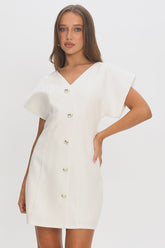 Chiana Gold Button Mini Dress White
