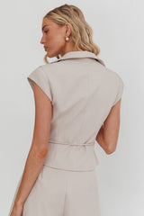 Galisse Cap Sleeve Lapel Top Cream