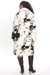 Morganne Faux Fur Waist Tie Coat Animal Print White/Brown