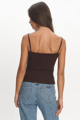 Prudence Ribbed Knit Cami Top Chocolate