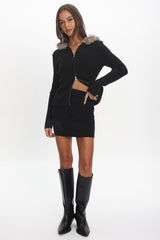 Odetta Ribbed Knit Mini Skirt Black