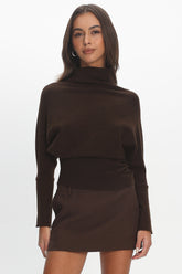 Zyah Turtleneck Knit Sweater Chocolate