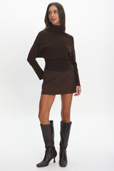 Zyah Turtleneck Knit Sweater Chocolate