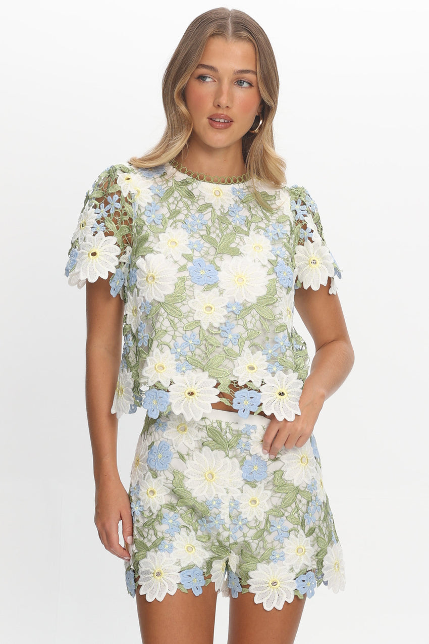 Heatwave Embroidered Top Floral Green