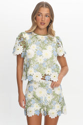 Heatwave Embroidered Top Floral Green