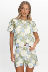 Heatwave Embroidered Top Floral Green