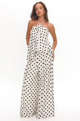 Galentines Wide Leg Pants Polka Dot Ivory