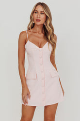 So Good Front Button Mini Dress Ice Pink