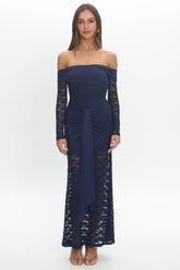 Luli Off-Shoulder Sash Maxi Dress Navy