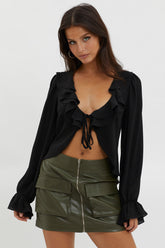 Pale Fire Tie Front Top Black