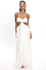 Santiago Cut-Out Ruffle Dress Lace White