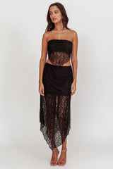 Sweet Words V-Hem Lace Scarf Top Black