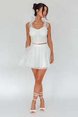 High Class Bow Shoulder Crop Top White