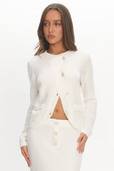Autumn Breeze Curved Hem Knit Top Off White