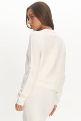 Autumn Breeze Curved Hem Knit Top Off White