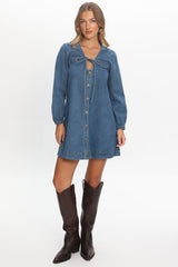Salty Sea Long Sleeve Mini Dress Denim Blue
