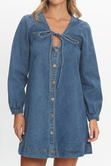 Salty Sea Long Sleeve Mini Dress Denim Blue