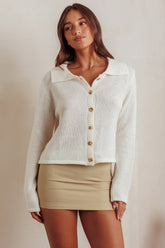 Margaret Button-Up Knit Cardigan Milk