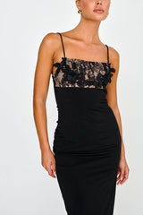 Misha Embellished Bust Midi Dress Black
