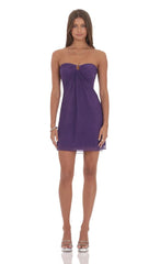 Embellished Mesh Strapless Dress in Purple