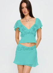 Pappilion Asymmetrical Mini Skirt Aqua