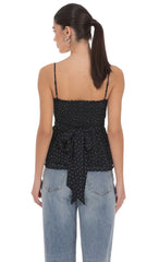 Polka Dot Peplum Top in Black