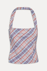 Sterling Cotton Wrap Halter Top - Americana Plaid