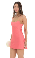 Satin Open Back Slip Dress in Coral