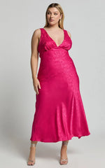 Cohen Midi Dress - Jacquard Satin Midi Dress in Pink