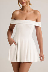 Modal Off-Shoulder A-Line Mini Dress in White
