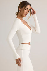 Modal Ribbed Cropped Cardigan in White