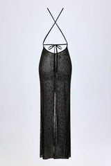 Embellished Backless Maxi Dress in Black