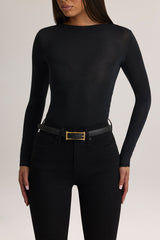Modal Ruched Long-Sleeve Top in Black