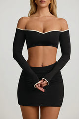 Modal Asymmetric-Waist Mini Skirt in Black