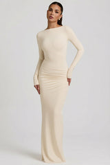 Modal Ruched Backless Maxi Dress in Ivory
